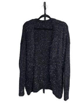 Bloomchic Open Front Soft Tinsel Cardigan, Black, Silver, Size 14-16